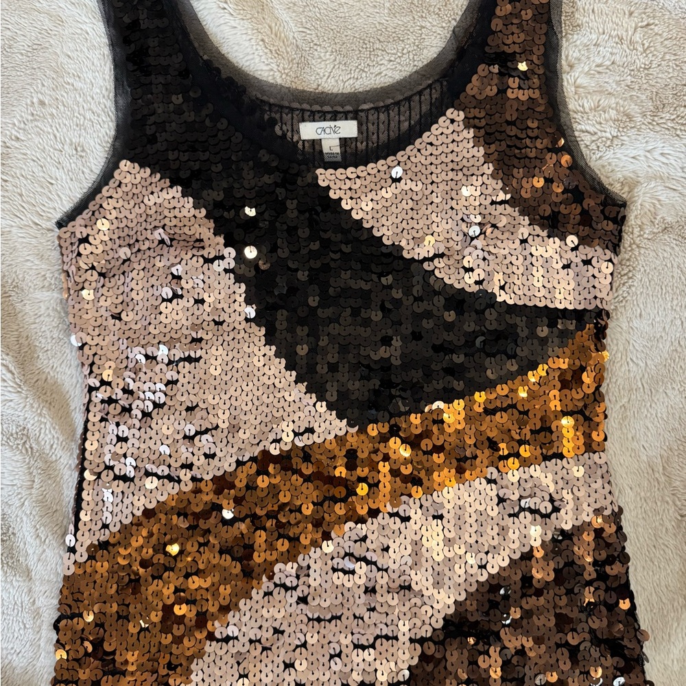 Cache Sequin Tank Top - Black, Gold, Beige - Picture 3 of 6
